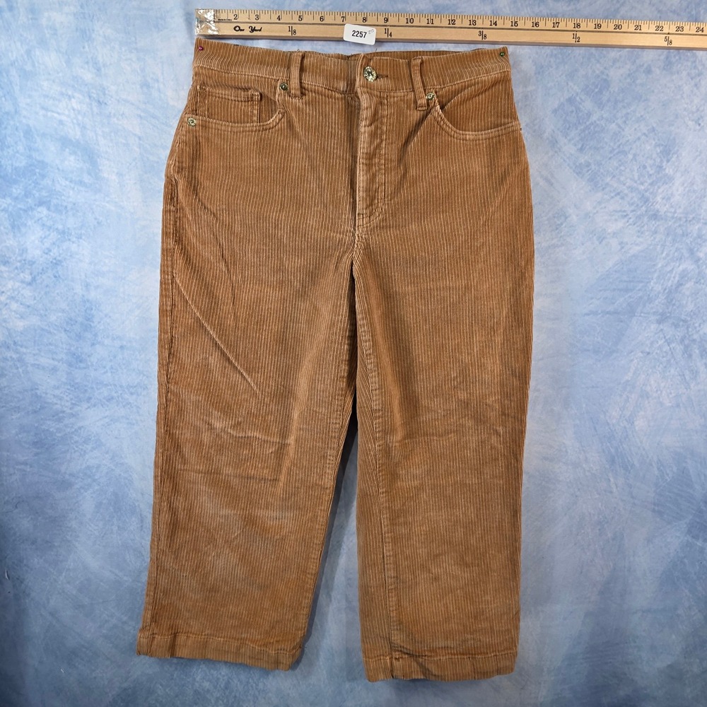 Express‎ Womens Cropped Wide Leg Corduroy Pants Tan Camel High Rise Size 6P